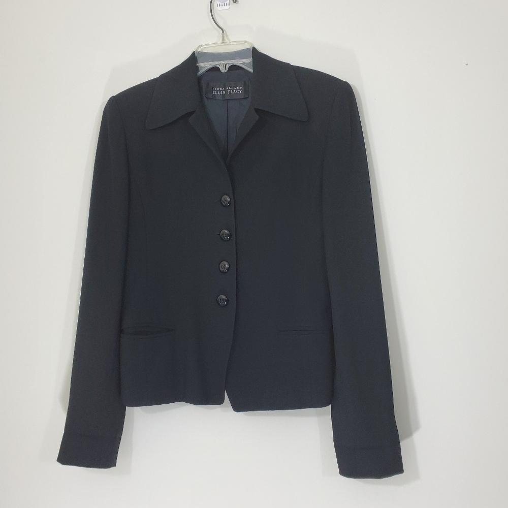 Linda Allard/Ellen Tracy Black Button Front Jacket, Size 2